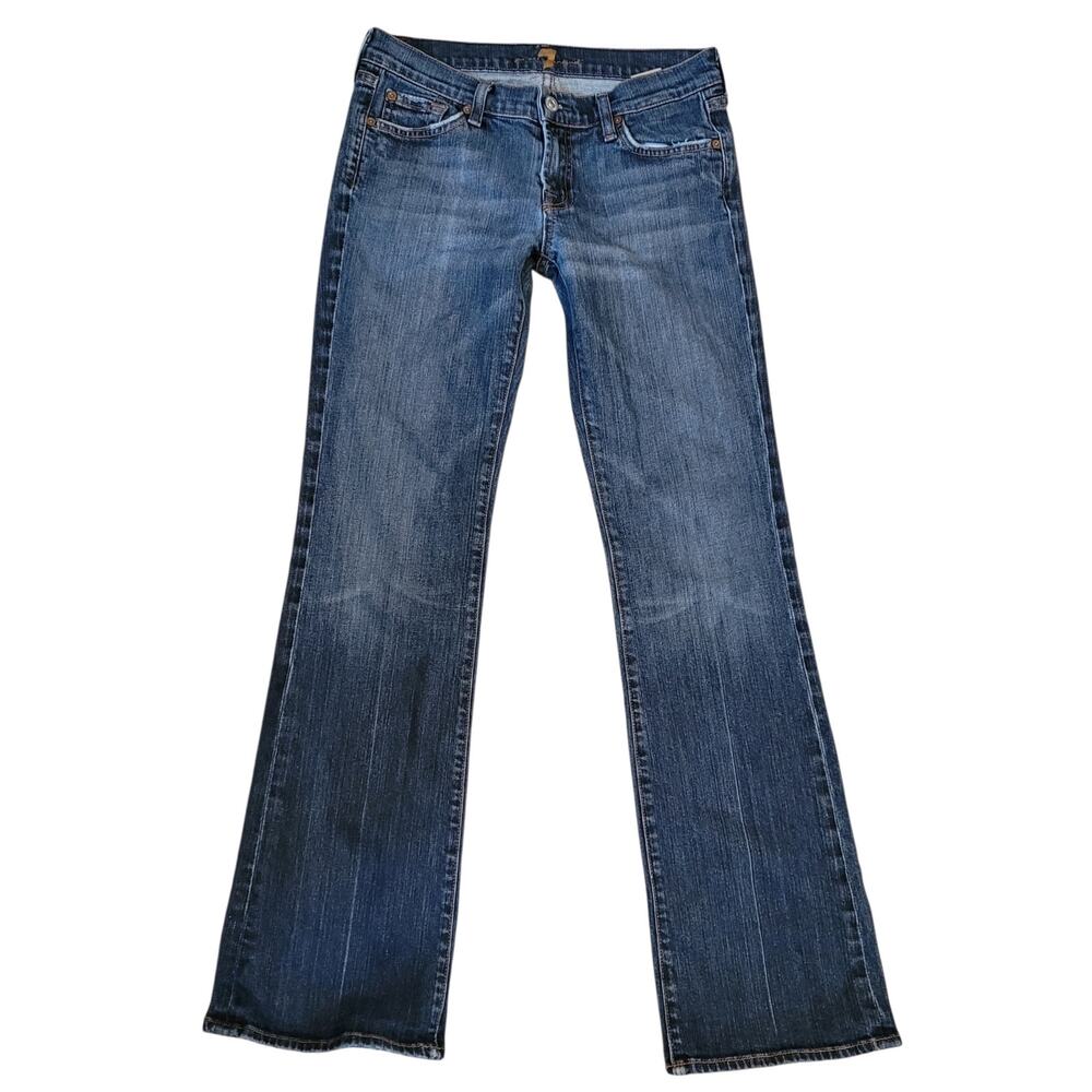 7 For All Mankind Womens Low-Rise Bootcut Jeans With Bronze Rhinestones Size 28